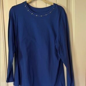 Embellished Crewneck Long Sleeve Top in Royal Blue
